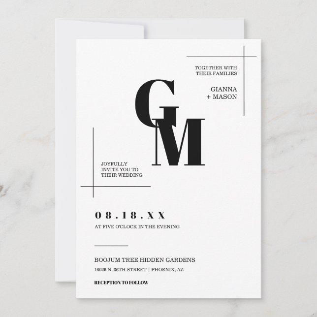 Convites Foto do Código QR do Monograma Mínimo de Casamento (Frente)