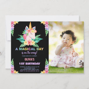 Convites Foto do Colour Floral Unicorn Birthday Invtions