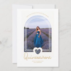 Convites Foto do Coração Azul Quinceañera, Marinho espanhol