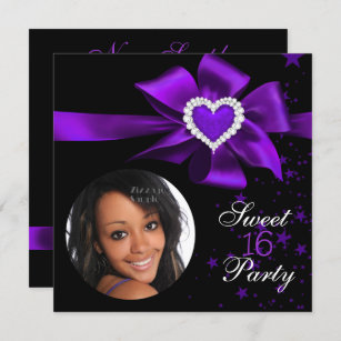Convites Foto do coração de Festa de aniversário 16 Purple 