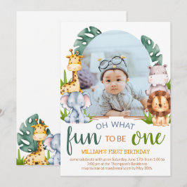 Convites Foto do Dia de Aniversário do Tema Animal Safari M