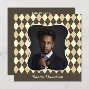 Convites Foto do dia de os pais Brown Tan Argyle Festa de J