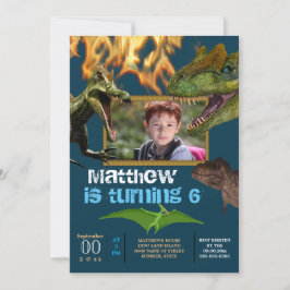 Convites Foto do Dinossaur DIY meninos festas de moça azul