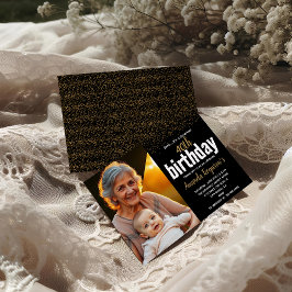 Convites Foto do Elegante Black & Dourado aniversário de 40