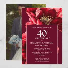 Convites Foto do Elegante Ruby Red Floral 40 anos