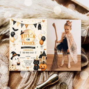 Convites Foto do Fantasma do Halloween Trick or Three 3º An