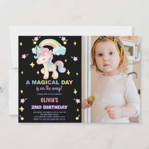 Convites Foto do Floral Rainbows Unicorn Birthday Invtions
