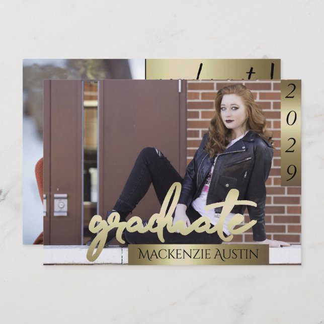 Convites Foto do formando 2 | Formando Elegante de Script D (Frente/Verso)