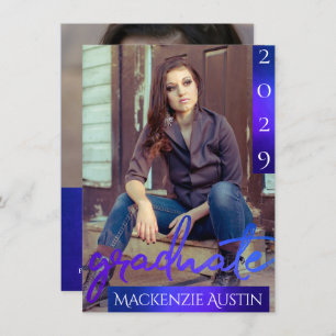 Convites Foto do formando 2 Mermaid Ombre Blue Green Part