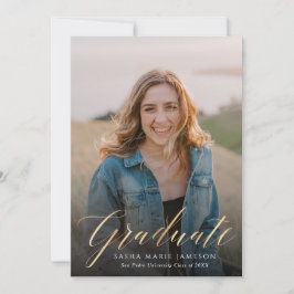 Convites Foto do Formando de Caligrafia Dourada Faux