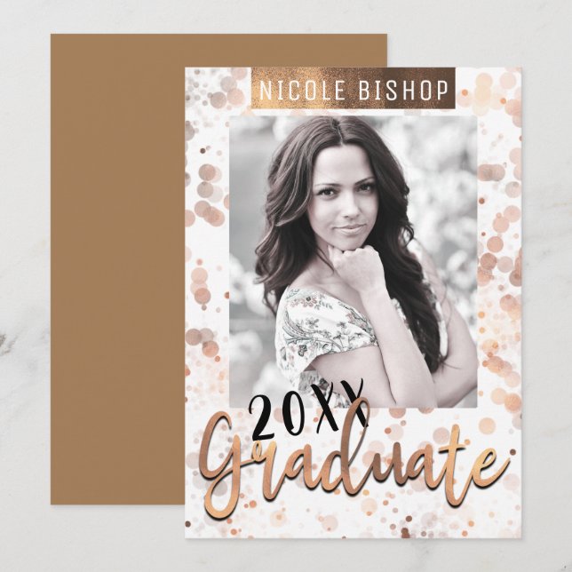 Convites Foto do Formando de Festa de formatura de Bronze d (Frente/Verso)