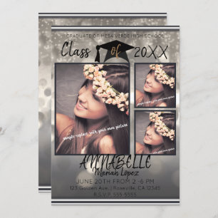 Convites Foto do Formando de Graduação Sparkle da Cinza Sil