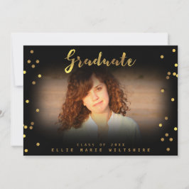 Convites Foto do Formando Faux Gold Foil Confetti do Script