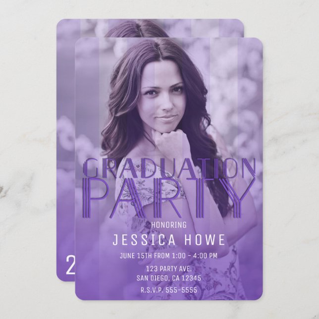 Convites Foto do Formando Roxo Moderno (Frente/Verso)