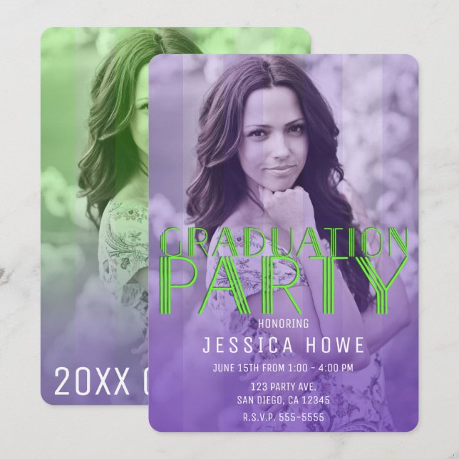 Convites Foto do Formando verde limão Festa de formatura Ro (Frente/Verso)