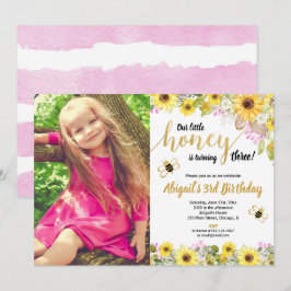Convites Foto do girassol floral amarelo de abelha