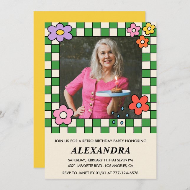 Convites Foto do Groovy das Flores Retro 78 anos (Frente/Verso)