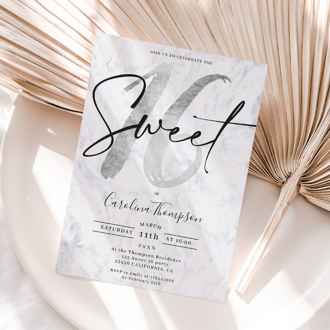 Convites Foto do guião mármore da fronteira da Girly prata  (Criador carregado)