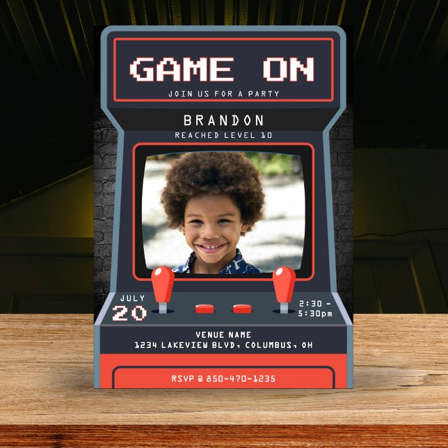 Convites Foto do jogo Arcade 10ª Festa de aniversário (Arcade Game Photo 10th Birthday Party Invitation
)