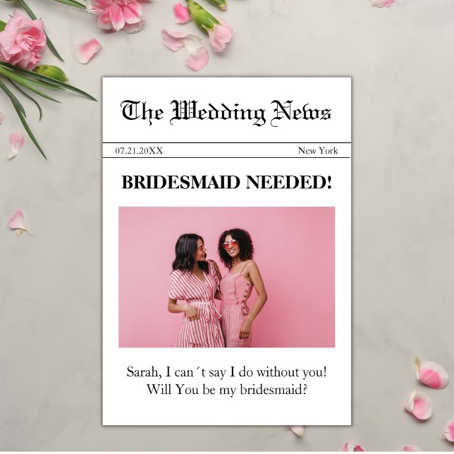 Convites Foto Do Jornal: Minha Placa De Proposta Da Bridesm (bridesmaid proposal newspaper style will you be my bridesmaid card elegant)