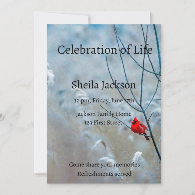 Convites Foto do Memorial Cardinal Red Bird Trees (Frente)