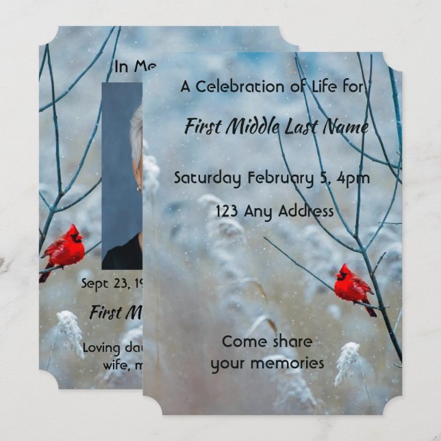 Convites Foto do Memorial Keepsasaac Pássaro Vermelho Carde (Frente/Verso)