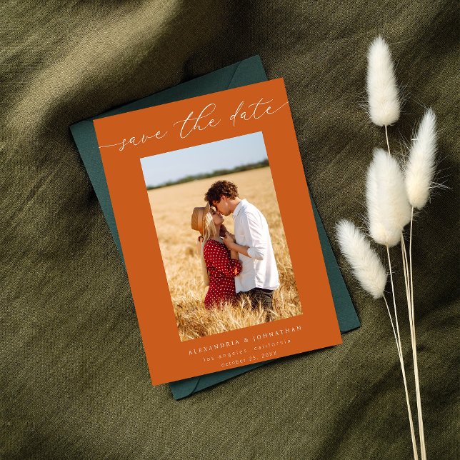 Convites Foto do Na moda Chic Salve a Data 3 - Laranja (Criador carregado)