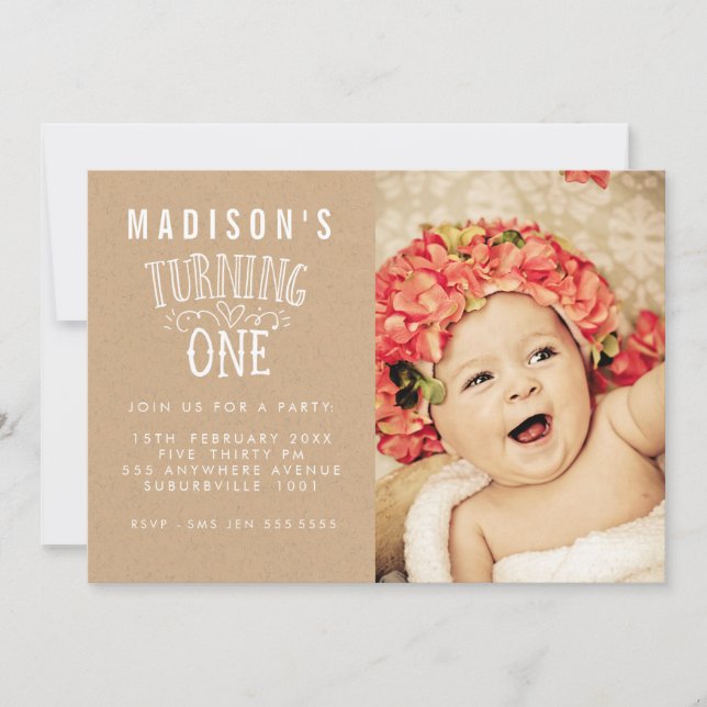 Convites Foto do Número Personalizado do primeiro aniversar (Frente)