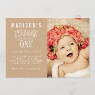 Convites Foto do Número Personalizado do primeiro aniversar