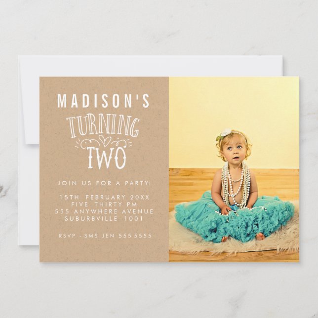 Convites Foto do Número Personalizado do segundo aniversári (Frente)
