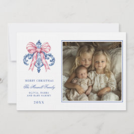 Convites Foto do Ornamento do Damasco do Avô, Rosa e Azul