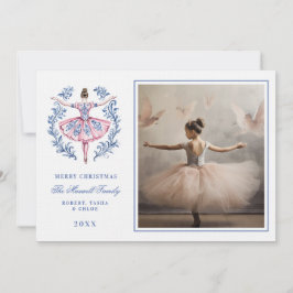 Convites Foto do Ornamento do Damasco do Avô, Rosa e Azul