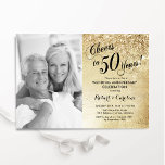 Convites Foto do ouro 50º aniversário<br><div class="desc">Ouro 50º aniversário de casamento com foto. Design elegante em ouro falso brilhante. Possui fonte e confete de script de tipografia. Perfeito para uma comemoração de 50 anos e na moda. Personalize com seus próprios detalhes. Envie-me uma mensagem se precisar de um ano personalizado. Impressos convites Zazzle ou modelo de...</div>