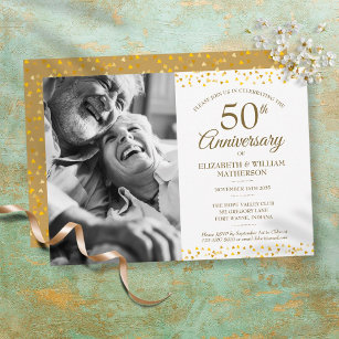 Convites Foto do Ouro do 50º aniversário do casamento