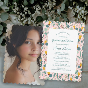 Convites Foto do padrão do Primavera de Floral Quinceañera