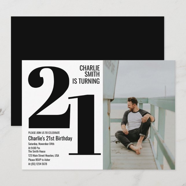Convites Foto do Partido aniversário de 21 anos Moderno Pre (Frente/Verso)