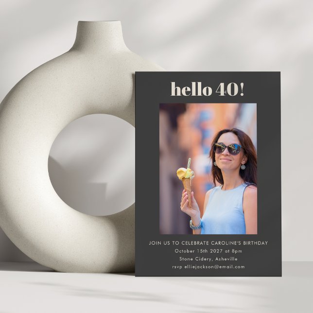 Convites Foto do partido aniversário de 40 anos preto simpl (Criador carregado)