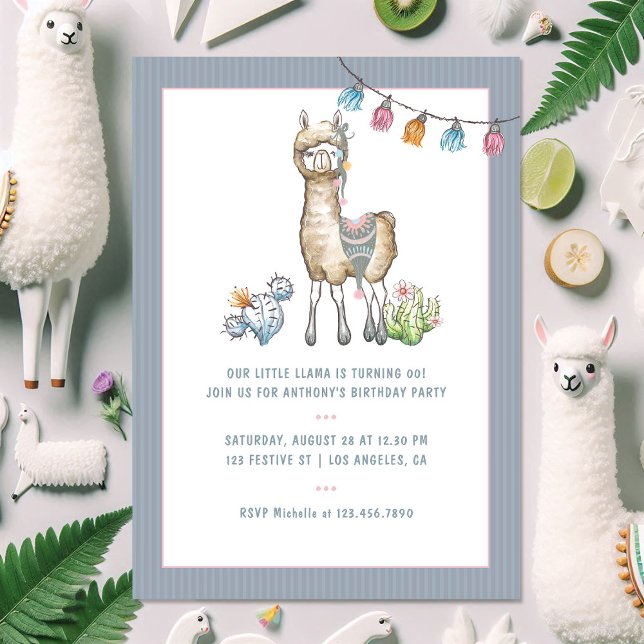 Convites Foto do Partido do Aniversário de criança Watercol (Watercolor Llama Kids Birthday Party Photo Invitation)