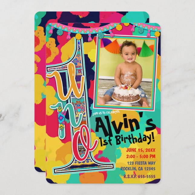Convites Foto do Partido do primeiro aniversario Paint Fies (Frente/Verso)