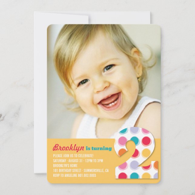 Convites Foto do Partido do segundo aniversário de Pontos d (Frente)