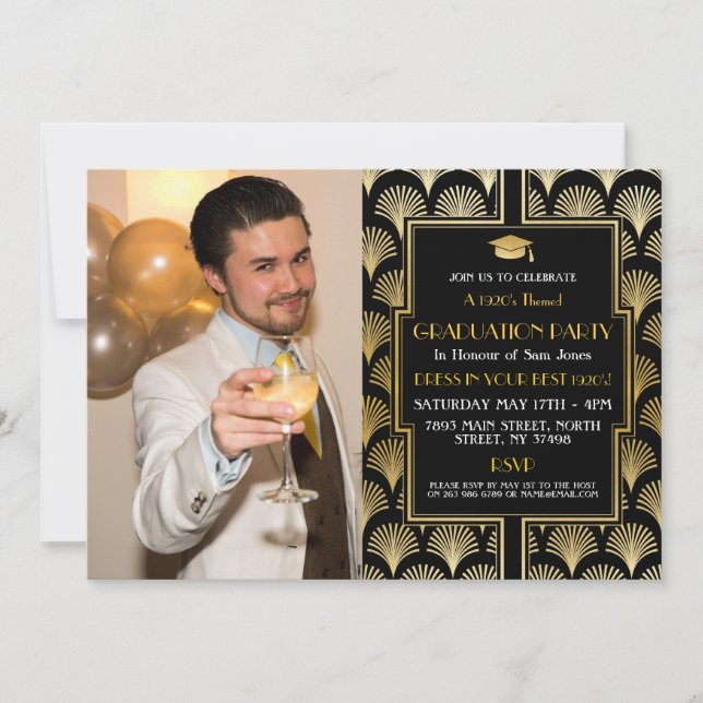 Convites Foto do Partido Gatsby de Graduação Dourada de Art (Frente)