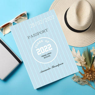 Convites Foto do Passaporte de Graduação Azul e Branco