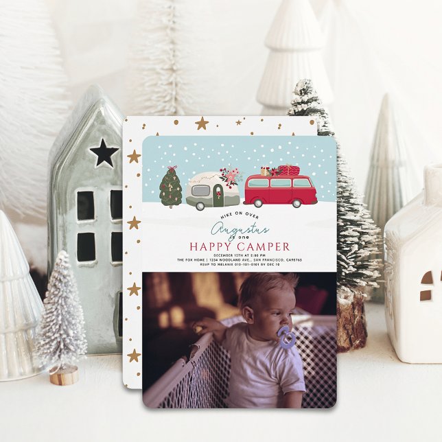 Convites Foto do primeiro aniversario Azul Feliz Natal para (Criador carregado)