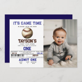 Convites Foto do primeiro aniversario Baseball First Year D