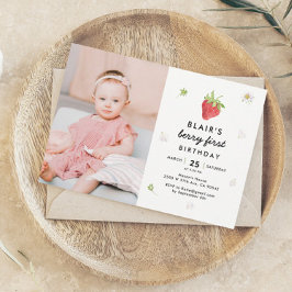 Convites Foto do primeiro aniversario Berry First Strawberr