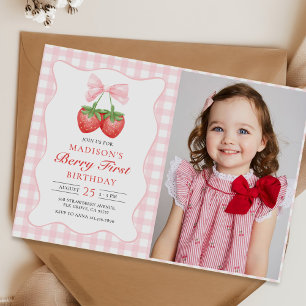 Convites Foto do primeiro aniversario Berry First Strawberr