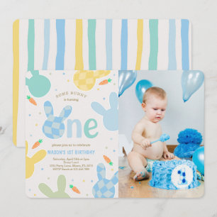 Convites Foto do primeiro aniversario Coelhinho de Menino B