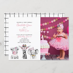 Convites Foto do Primeiro Aniversário da Black White Wild O