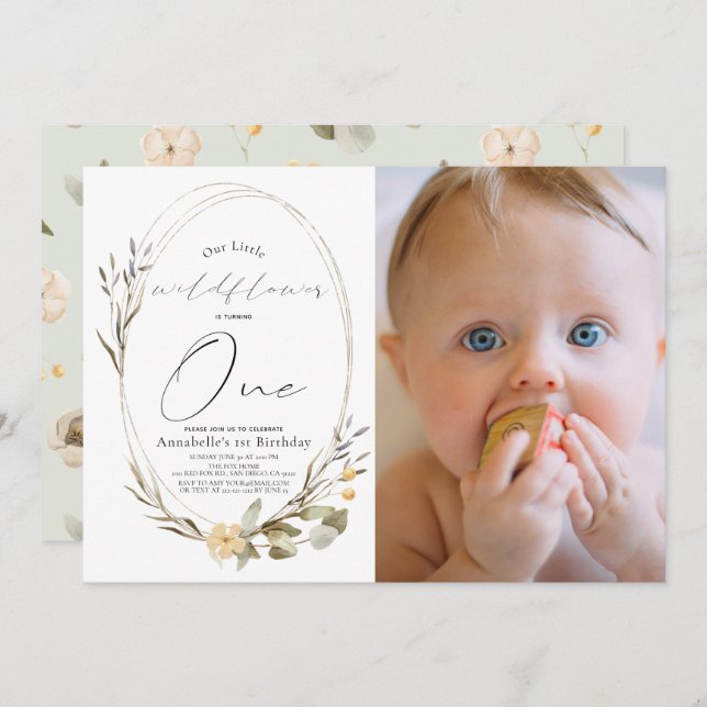 Convites Foto do primeiro aniversario da Garota de Oval de  (Frente/Verso)