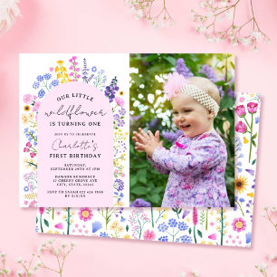 Convites Foto do primeiro aniversario da Little Wildflower 